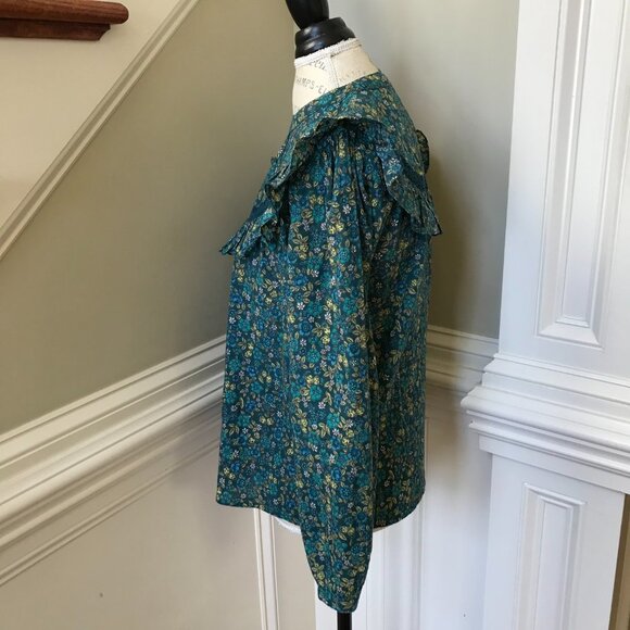 Banjanan Floral Print Blouse Top Shirt Womens Small Green Floral Long Sleeve - Picture 10 of 13